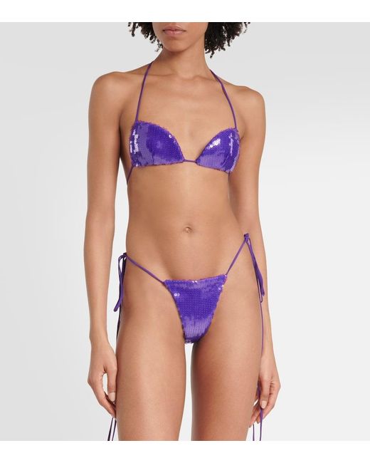 LAQUAN SMITH Purple Sequined Halterneck Bra Top