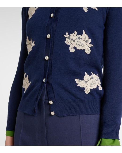 Valentino Blue Lace-Trimmed Virgin Wool Cardigan
