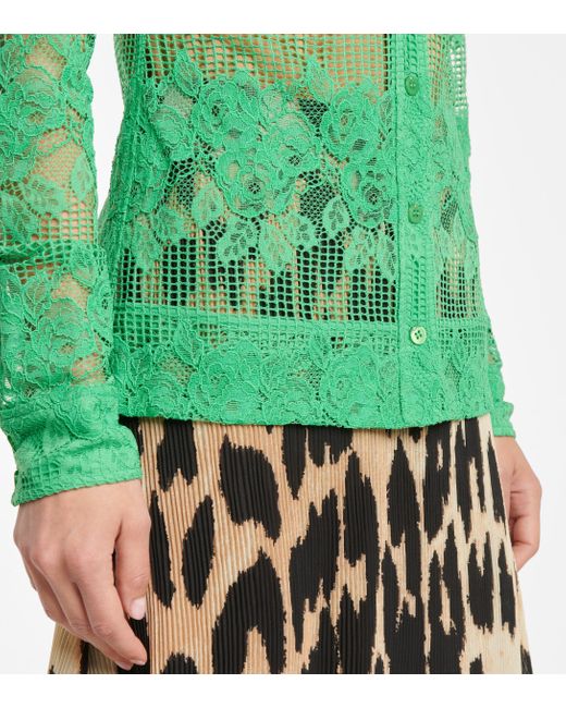 Ganni Lace Shirt in Green | Lyst Australia