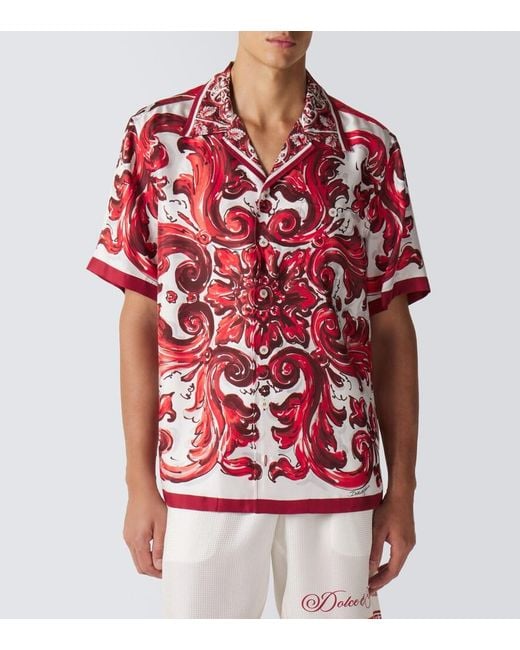 Dolce & Gabbana Red Majolica Silk Twill Shirt for men