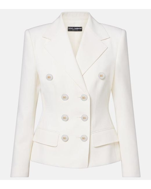 Dolce & Gabbana White Double-Breasted Wool-Blend Blazer