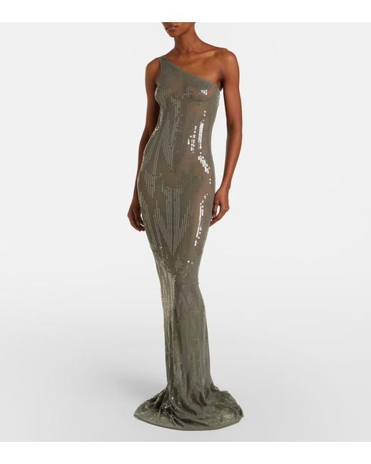 Rick Owens White Sequined Sheer Tulle Gown