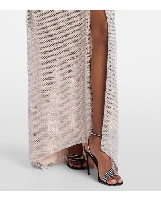 Self-Portrait White Draped Rhinestone-Embellished Maxi Dress