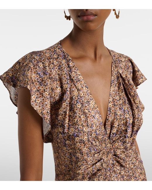 Isabel Marant Brown Lyndsay Floral Gathered Midi Dress