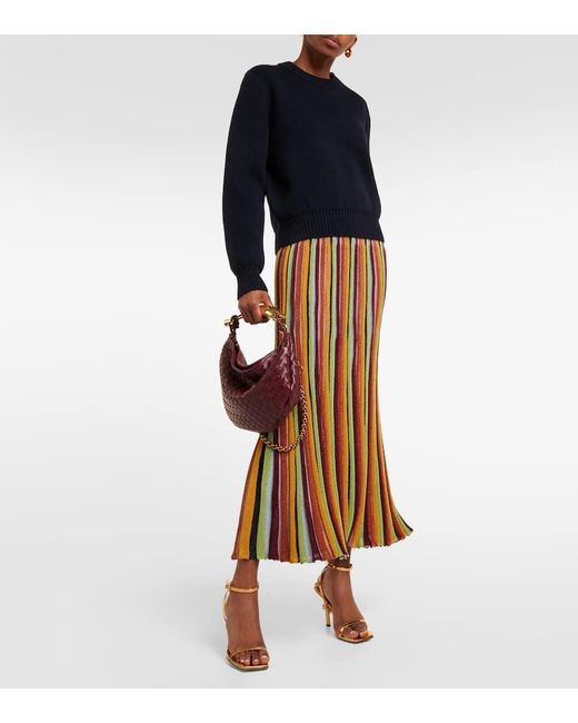 Zimmermann Brown Alight Striped Metallic Knit Midi Skirt