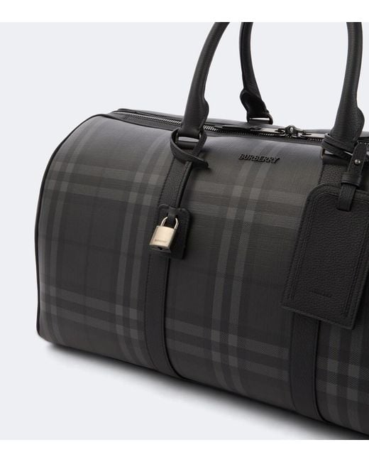 Burberry Black Check Leather-Trimmed Duffel Bag for men