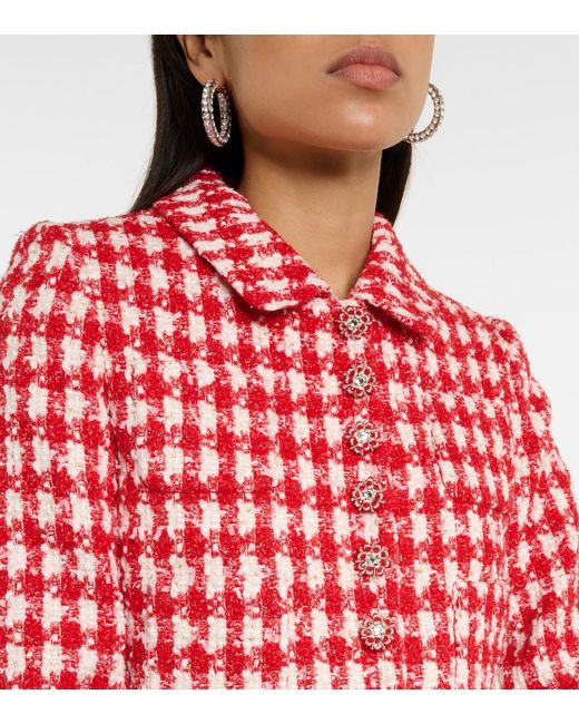 Self-Portrait Red Crystal-embellished Metallic-bouclé Woven Jacket