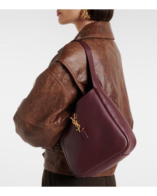 Saint Laurent Purple Le 5 A 7 Small Leather Tote Bag
