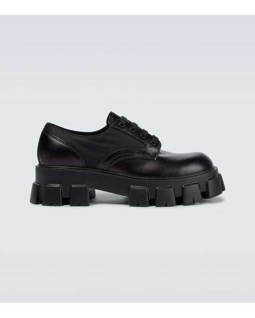Prada Monolith Leather Lace-Up Shoes in Black for Men | Lyst Prada Monolith Leather Lace-Up Shoes in Black for Men | Lyst