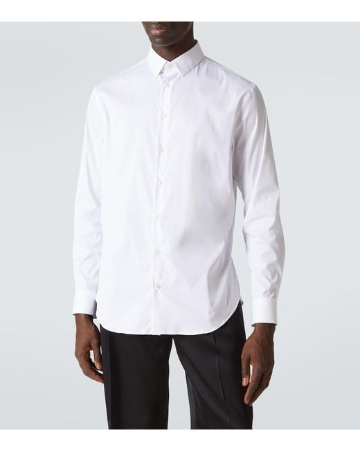 Giorgio Armani White Cotton-Blend Poplin Shirt for men