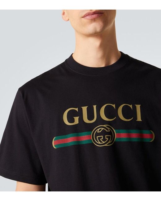 Gucci Black Logo Cotton And Silk Jersey T-Shirt for men