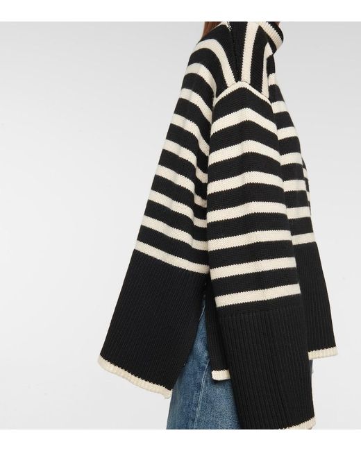 Totême Black Striped Wool-Cotton Turtleneck Jumper