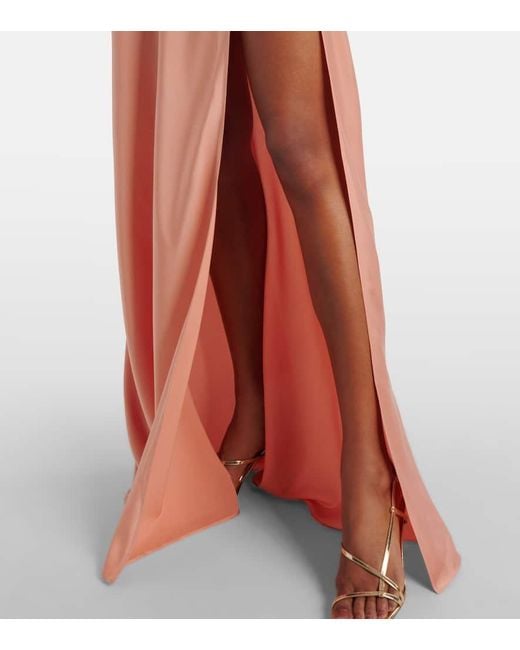 The New Arrivals Ilkyaz Ozel Orange Jazzy Feather-Trimmed Satin Gown