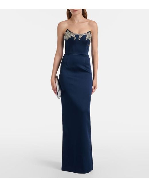 Rebecca Vallance Blue Lessa Embellished Satin Bustier Gown