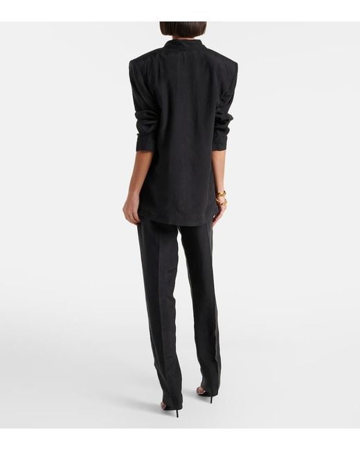Saint Laurent Black Pleated Silk Straight Pants