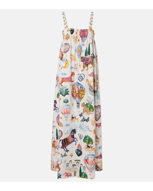Camilla White Embellished Printed Cotton Maxi Dress