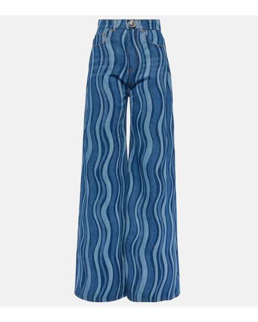 Jean Large Taille Haute Imprimé À Ornement Sunray Area en coloris Blue