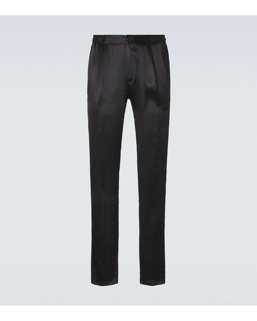 Rubinacci Black Reversible Silk Straight Pants for men