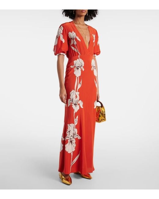 LaDoubleJ Red Marlene Floral Silk Maxi Dress
