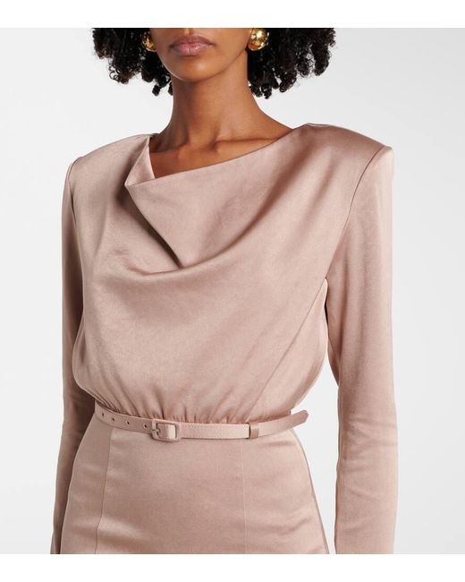 Roland Mouret Pink Belted Satin Crepe Midi Dress