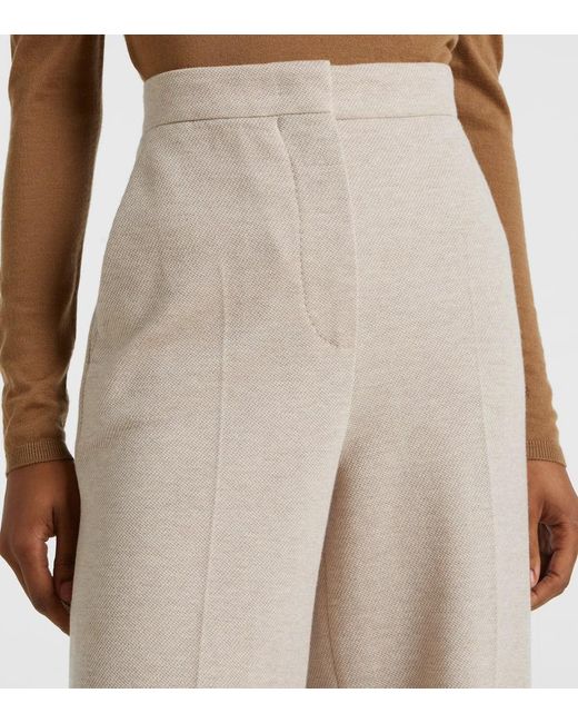 Max Mara Natural Corea Cotton And Wool Jersey Wide-Leg Pants