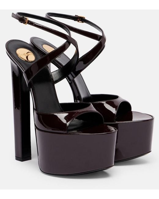 Saint Laurent Black Patent Leather Rossy Platform Sandals 100