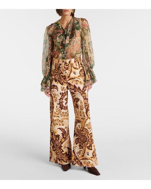 Etro Natural Floral High-Rise Wide-Leg Jeans