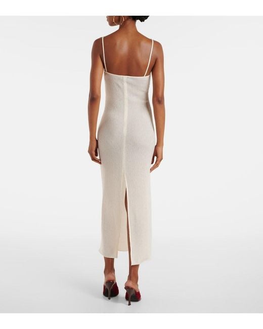 Magda Butrym White Floral-Applique Crepe Midi Dress