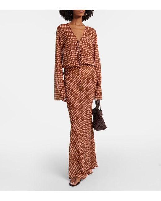 Bananhot Brown Nema Printed Sheer Maxi Dress