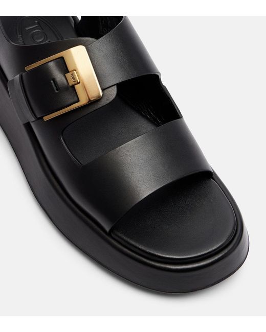 Tod's Black Leather Platform Sandals