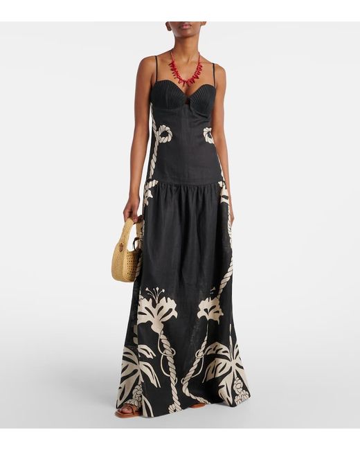 Robe Longue Imprimee En Lin Johanna Ortiz en coloris Black