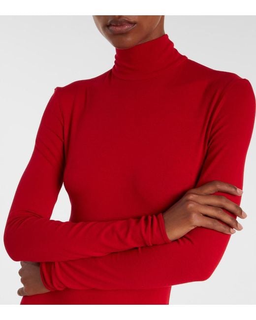 Magda Butrym Red Asymmetric Pleated Turtleneck Maxi Dress