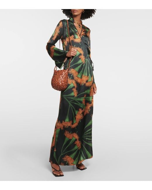 Johanna Ortiz Green Origenes Del Alma-print Silk-blend Wrap Dress