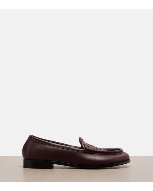 Bottega Veneta Brown Silenzio Intrecciato Leather Loafers
