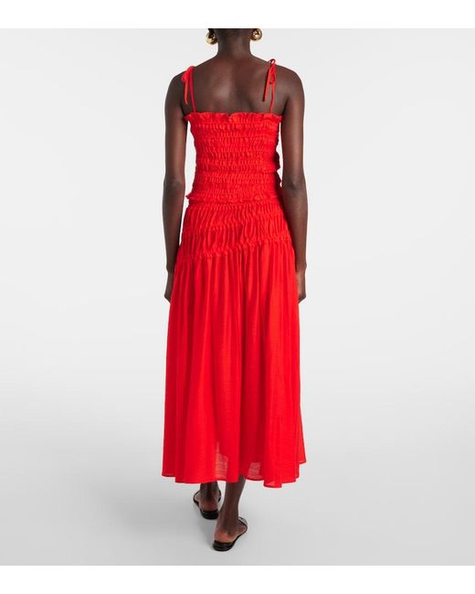 Cropped Ruffled Shirred Lyocell-Blend Top Tory Burch