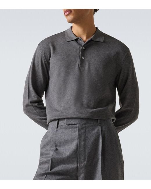 Zegna Gray Cotton And Silk Polo Shirt for men