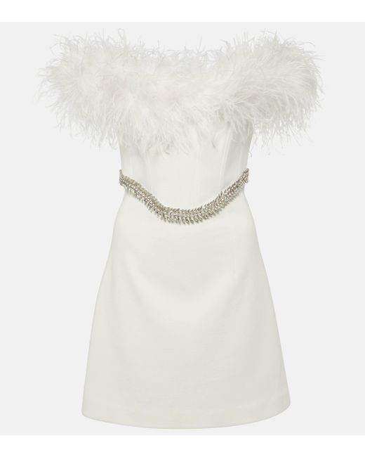 Rebecca Vallance White Bridal Blanche Feather-trimmed Crepe Minidress