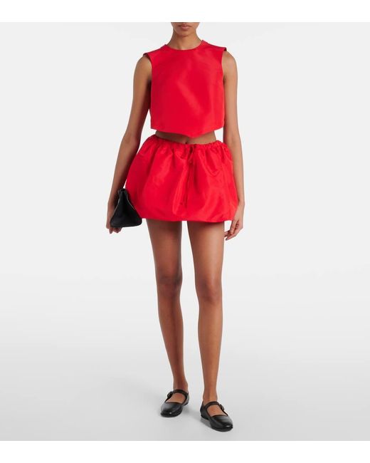 Patou Red Bow-Detail Open-Back Faille Crop Top