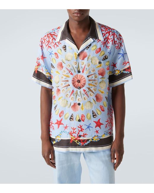 Dolce & Gabbana Bedrucktes Hemd Aus Leinen-Canvas in Blue für Herren