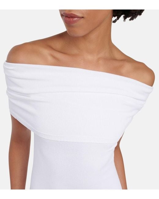 Alaïa White Off-Shoulder Knit Bodysuit