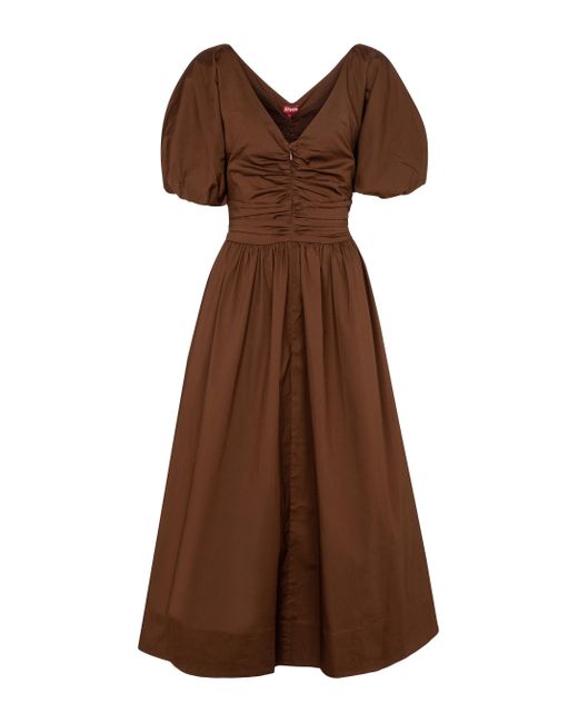 Staud Brown Greta Cotton Poplin Midi Dress