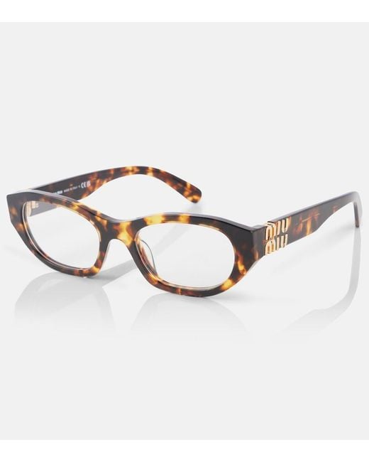 Miu Miu Brown Logo Oval Glasses