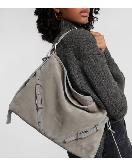 Givenchy Gray Voyou Medium Suede Shoulder Bag