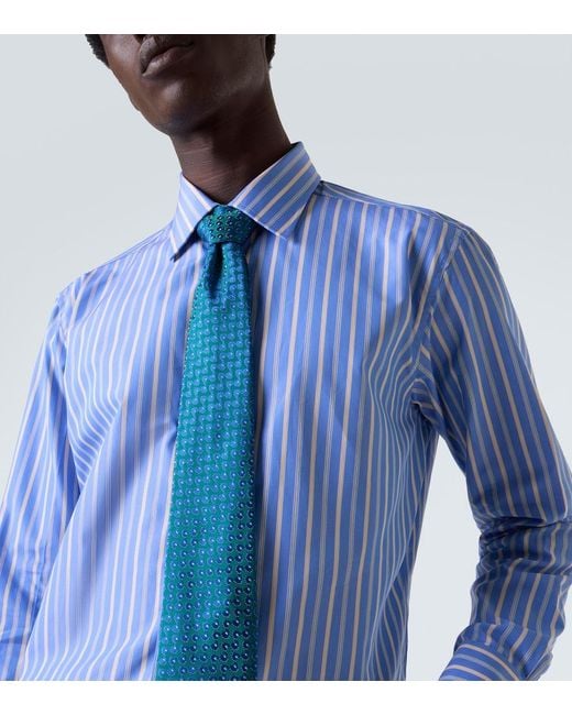 Charvet Blue Striped Cotton Poplin Shirt for men