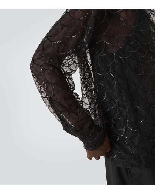 Bode Black Pewter Shoal Sequined Mesh Shirt for men