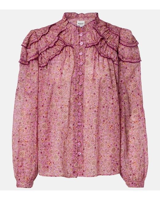 Isabel Marant Pink Christa Printed Ruffled Cotton Blouse