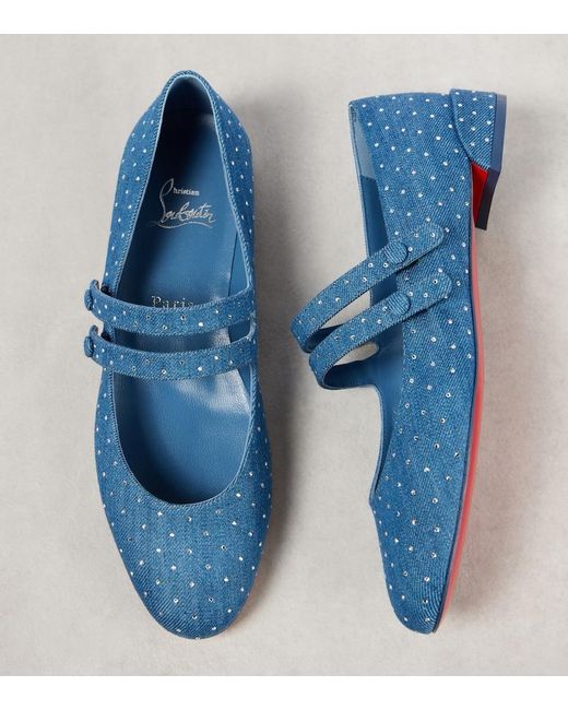 Christian Louboutin Blue Sweet Jane Embellished Denim Mary Jane Flats