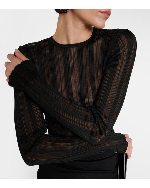 Saint Laurent Black Striped Knit Crop Top
