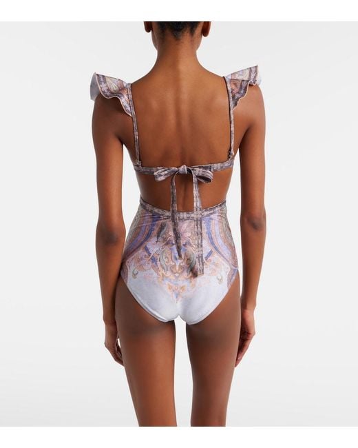 Zimmermann Purple Como Cutout Printed Swimsuit
