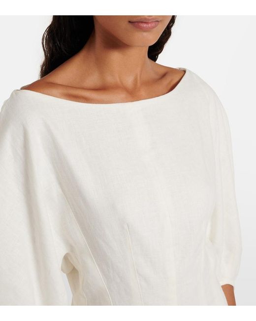 Faithfull The Brand White Puff-Sleeve Linen Minidress